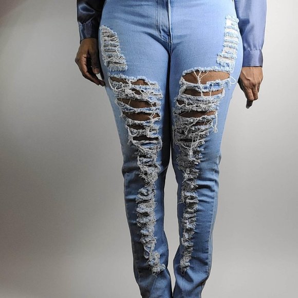 Women These Distressed Jeans Will High Waisted Skinny Jeans Blue Size UK 28" - Picture 4 of 4